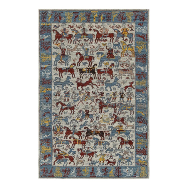 Rug & Kilim’s Modern Caucasian Rug With Colorful Horse and Rider Pictorials For Sale