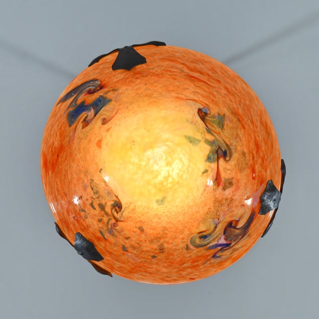 Small French Art Deco Pendant Light by Le Verre Francais Schneider - 1925 Chandelier France For Sale - Image 9 of 14