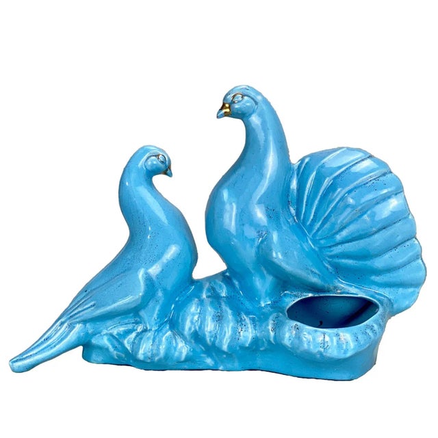 Mid-Century Art Deco California Pottery Blue Dove Bird Indoor Planter For Sale - Image 11 of 11