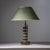 Unique Table lamp with a base composed of alternating discs of limed oak and cut glass. It is accompanied by a its...
