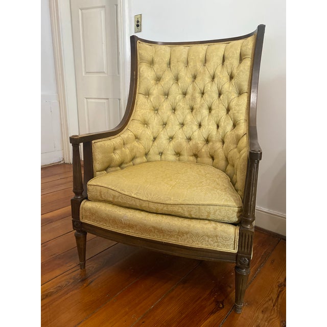 French 1960s Regency or Louis XVI Style Traditional Tufted Armchair, High Back For Sale - Image 3 of 12