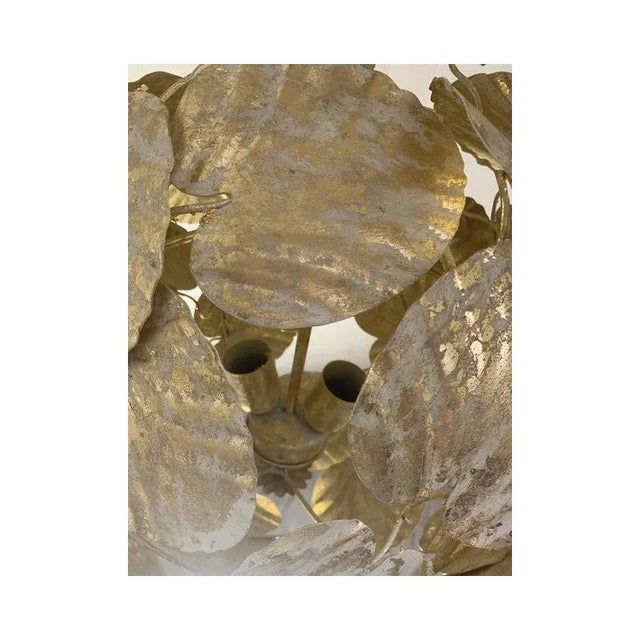 Gold-Leaf and White Leaves Sphere Suspension Pendant by Simoeng For Sale - Image 3 of 9