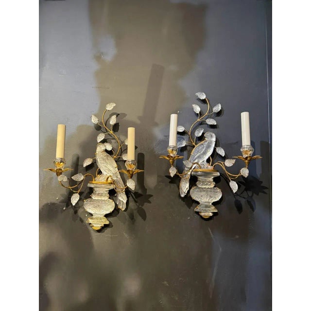 Pair of 1930's French Bird Sconces Two Lights For Sale - Image 4 of 6