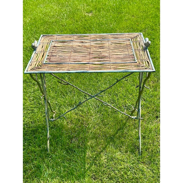 Twig Accent Table, With Twig Woven Mat, Branch-Like Metalwork, Garden Table Adorned With Metal Birds and Leaves, 1970’s For Sale In South Bend - Image 6 of 12