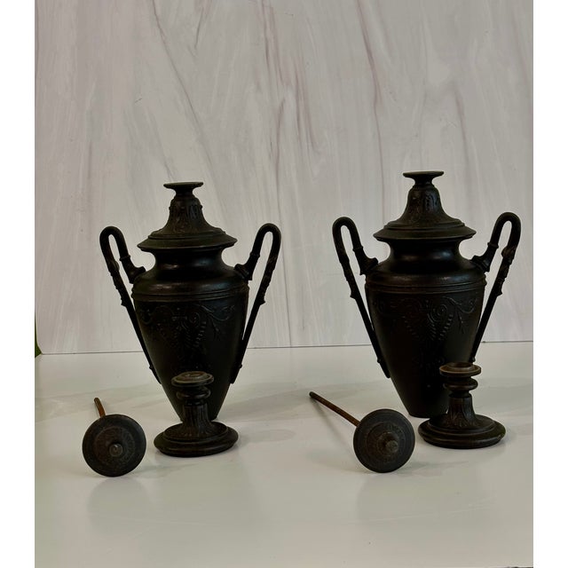 Vintage Neoclassical Cast Iron/Spelter Urns - A Pair For Sale - Image 9 of 10