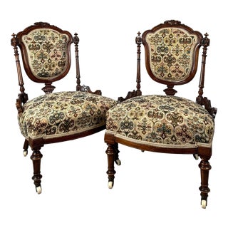 Antique English Walnut Armchairs, Set of 2 For Sale