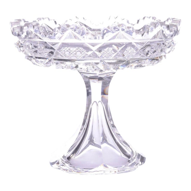 1940's Starburst Cut Crystal Compote For Sale