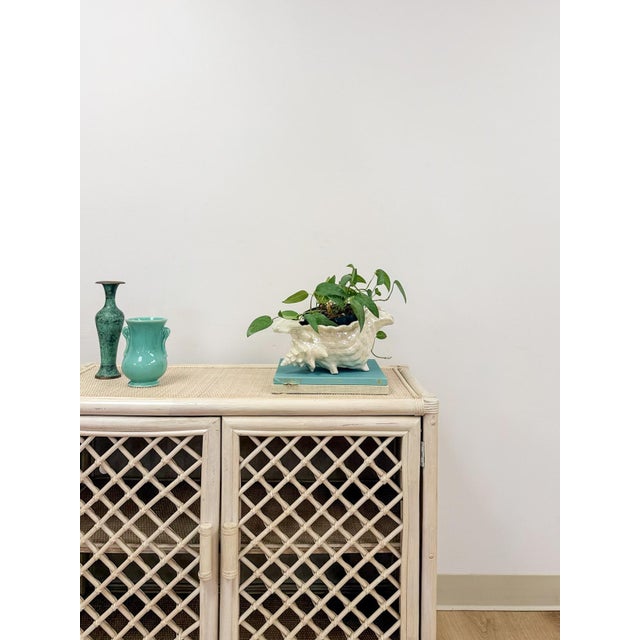 Vintage Cream Rattan Lattice Cabinet Coastal Tropical Hollywood Regency For Sale In Tampa - Image 6 of 17