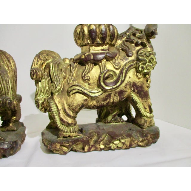 Chinese Gilt Foo Dogs Candle Stands 19th Century - A Pair of 2 For Sale - Image 12 of 12
