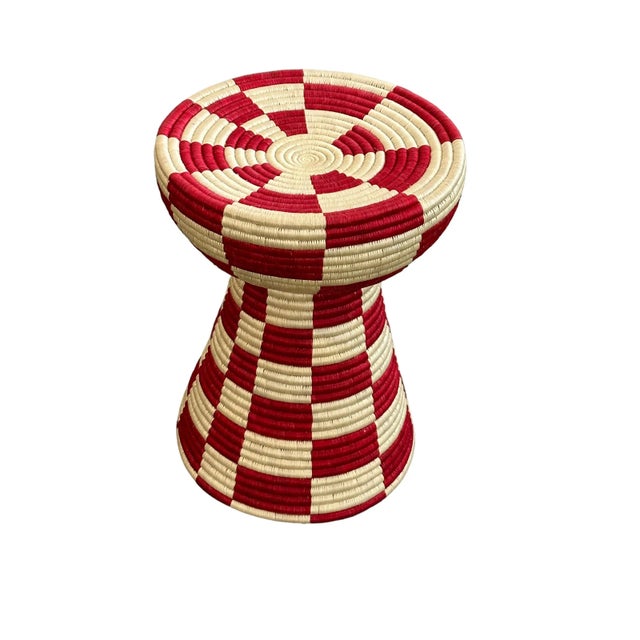 African Natural Woven Seagrass Side Table Red For Sale - Image 4 of 4