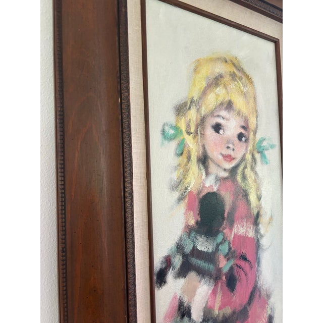 1960s Vintage Koros Original Oil Painting “Portrait of a Child” Big Eye Waif Art, Framed For Sale - Image 5 of 12