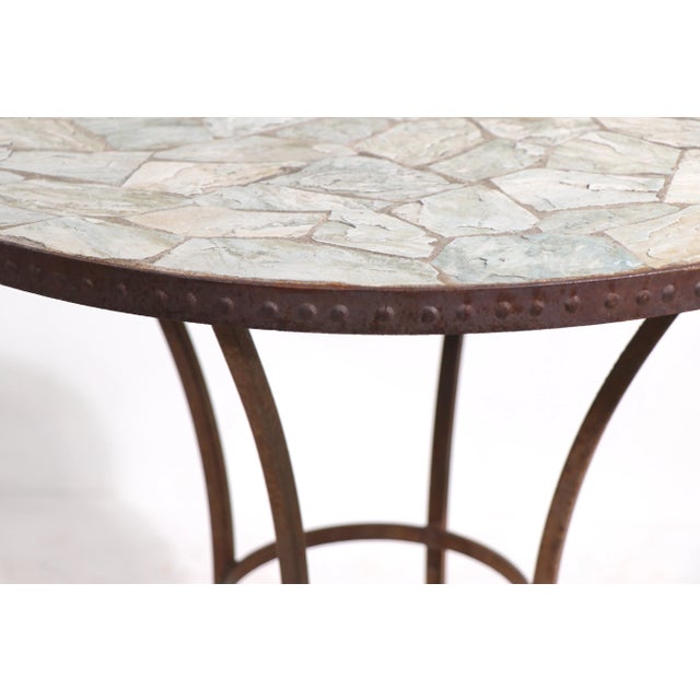 Mosaic Top Garden Patio Table With Wrought Iron Base For Sale - Image 10 of 13