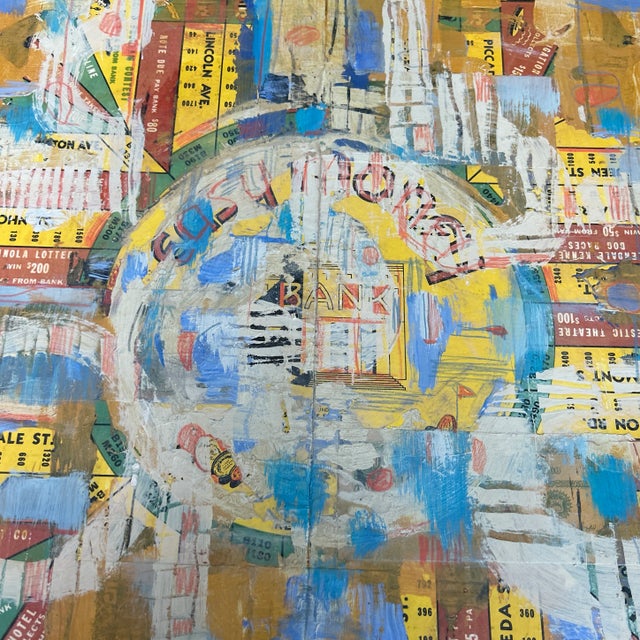 Contemporary original abstract collage & painting by Stephen Heigh. Signed and titled. Measures approximately 19.5x19.5....