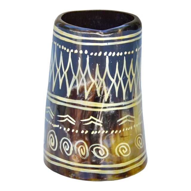 Vintage Handmade West-African Vessel W/ Natural Horn Hues For Sale