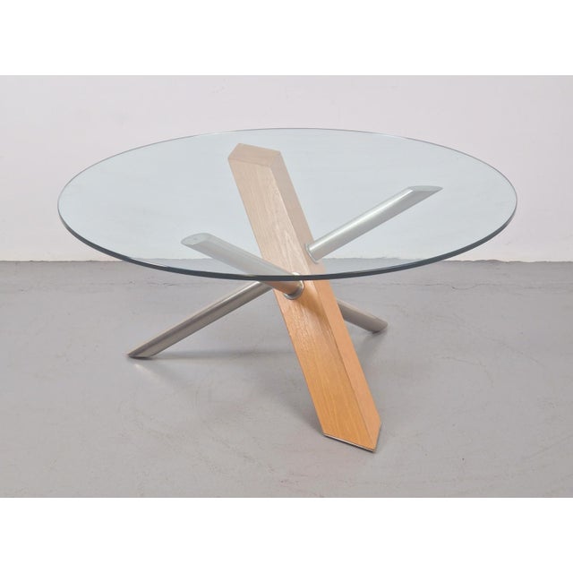 Brown Postmodern Cross Leg Coffee Table in Wood, Stainless Steel and Glass, Italy, 1990s For Sale - Image 8 of 8
