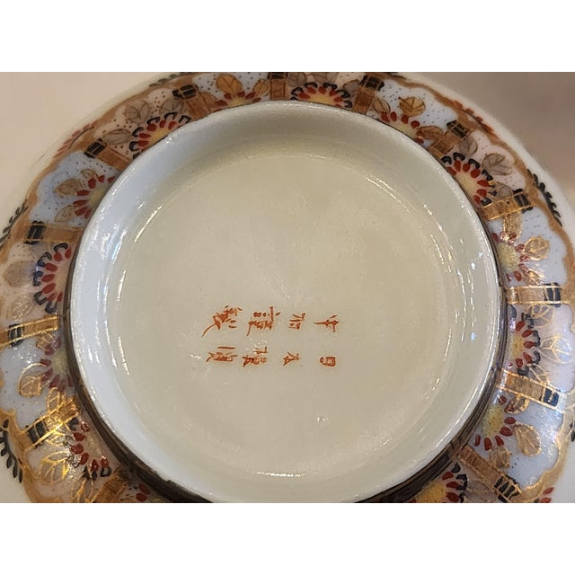 Japanese Antique Signed Moriage Japanese Tea Cup, Saucer and Lid/Tea Bag Rest. For Sale - Image 3 of 10
