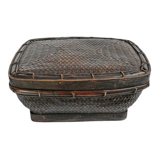 Vintage Square Akha Thai Basket For Sale