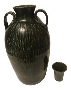 Large Alkaline Glaze Jug With Noggin Cup. Signed Sid Luck 2002.