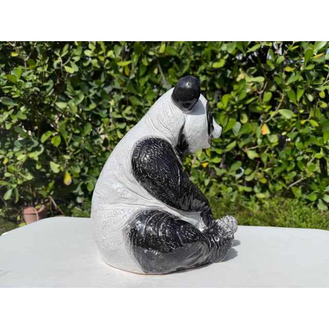 Vintage Large Crackle Glazed Seated Panda Ceramic Sculpture For Sale - Image 9 of 12