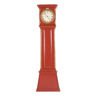 Red Painted Bornholm Longcase Clock with Carved Details, 1820s For Sale