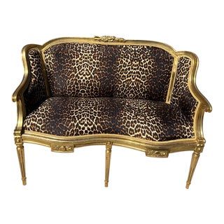 Leopard Animal Print Gold Leaf Loveseat For Sale