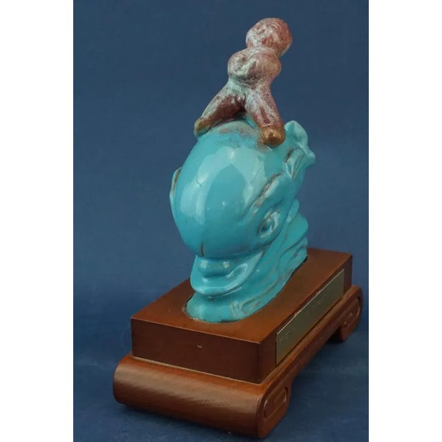 20th Century Futurist Ceramic Sculpture of Cherub on Dolphin by Riccardo Gatti, Italy For Sale - Image 3 of 18