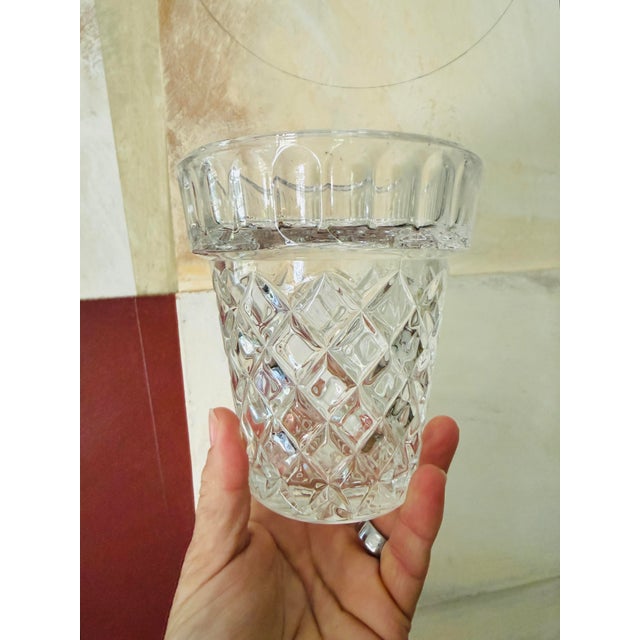 Art Deco 1990s Attributed Waterford Crystal Flower Pot Vase | Diamond Cut Crystal Cachepot | Vintage Crystal Planter For Sale - Image 3 of 8
