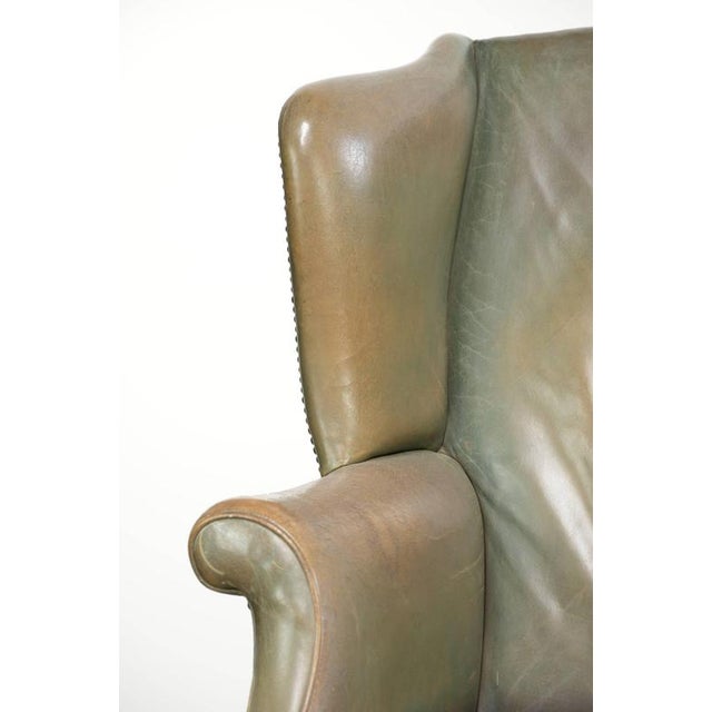 Vintage English Cowhide Wing Armchair For Sale - Image 10 of 14