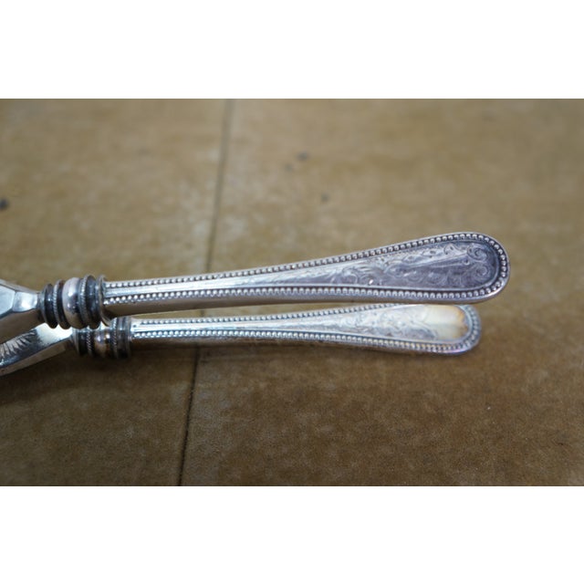 Antique Silver Plate Serving Utensils Forks Spoons Meat Fish Cake Knife - Set of 17 For Sale - Image 4 of 14