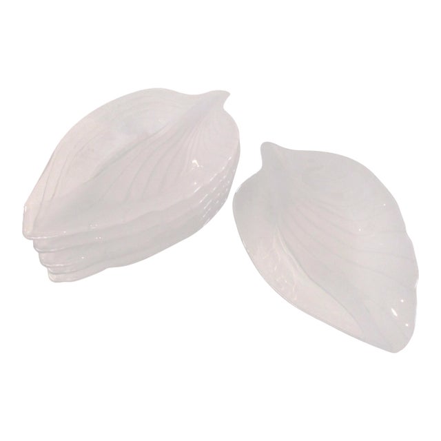 Vintage Clear & Frosted Glass Leaf Bowls, Set of 6 For Sale