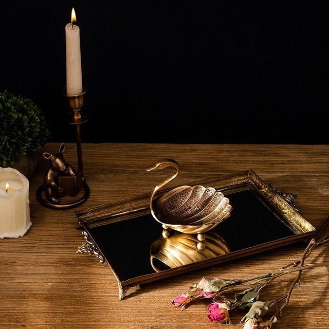 Art Deco Vintage Gilded Swan-Shaped Decorative Dish With Intricate Floral Detail For Sale - Image 3 of 4