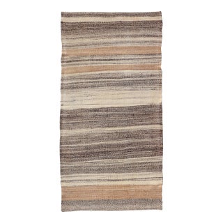 Vintage Turkish Kilim Rug With Layered Stripes in Cream, Walnut, and Taupe For Sale