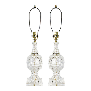 20th Century Hollywood Regency Cut-Crystal Pineapple Table Lamps on Lucite Bases - A Pair