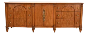 French Regency Louis XVI Burled Walnut Long Dresser or Credenza by Mount Airy Furniture, Circa 1960s