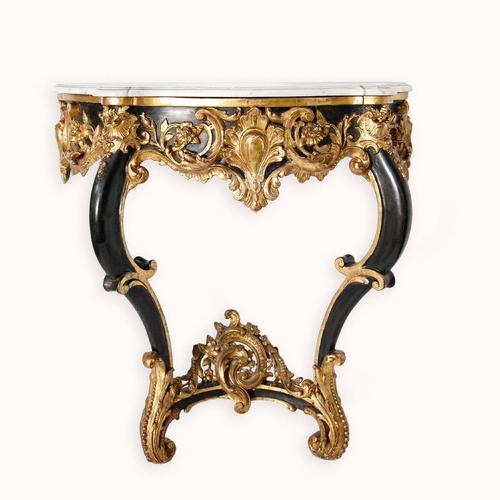 Wood 19th Century Napoleon III Ebonized & Giltwood Console Table For Sale - Image 7 of 8