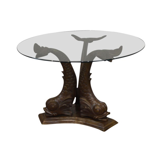 Italian Bronze Tri - Dolphin Base Round Glass Top Dining ...