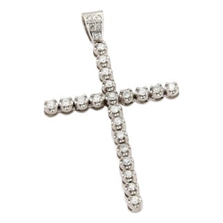 Mid 20th Century Large 14k White Gold Diamond Cross Pendant Charm For Sale