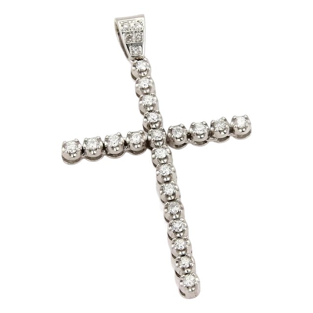 Mid 20th Century Large 14k White Gold Diamond Cross Pendant Charm For Sale