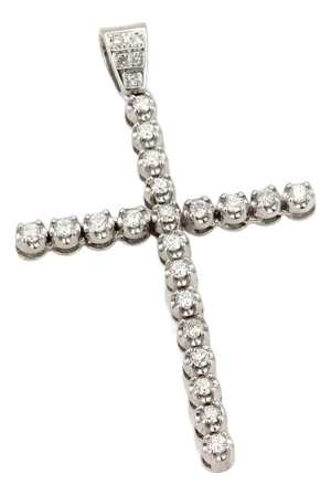 Mid 20th Century Large 14k White Gold Diamond Cross Pendant Charm
