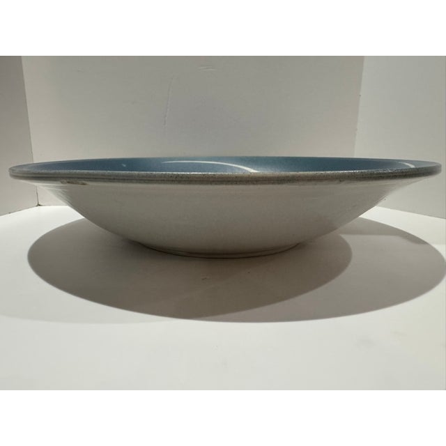 Ceramic Large 17" Studio Pottery Bowl Signed Hughes Blue Sprayed Glaze Tomoe Swirl 1980s For Sale - Image 7 of 10