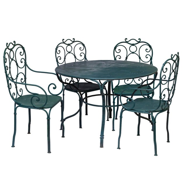 American Antique Garden Table & Chairs, Set of 5 in Dark Green Patio For Sale - Image 3 of 15