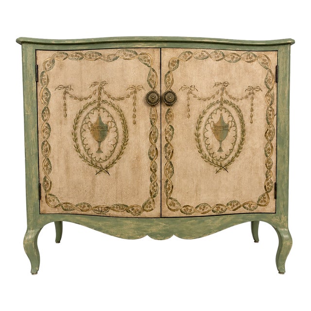 Hand-Painted French Provincial Cabinet | Custom Artisan Painted Accent Cupboard For Sale