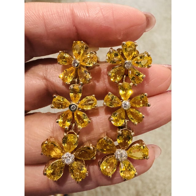 Roshe Jewels Sapphire Diamond Earrings 18k Yellow Gold Drop Earrings, A Pair For Sale - Image 12 of 12