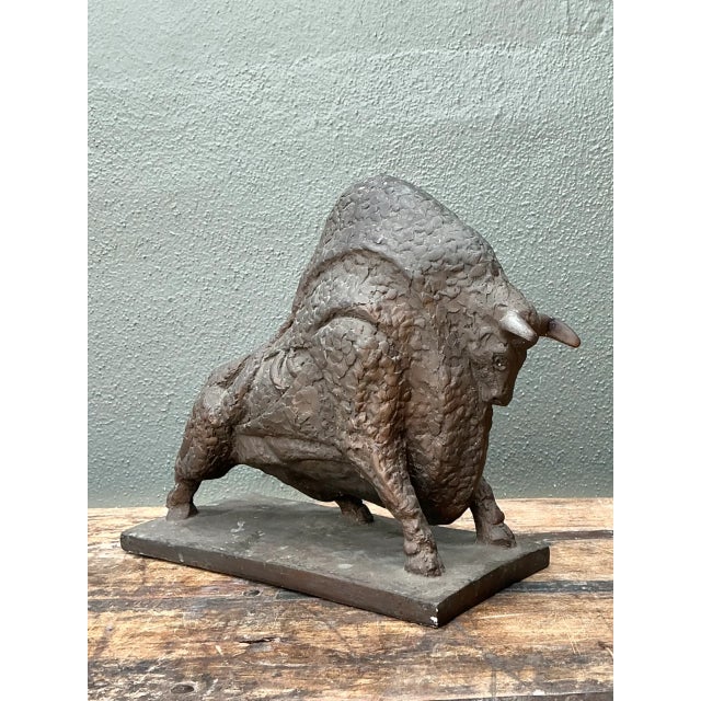 Vintage MCM Textured Plaster Bull Sculpture For Sale - Image 9 of 14