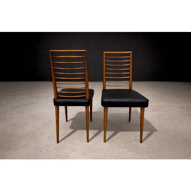 Joaquim Tenreiro Set of 2 Chairs in Hardwood & Leather, Joaquim Tenreiro, 1950s - Lot 337A For Sale - Image 4 of 8