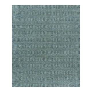 Rug & Kilim’s Modern Rug in Blue and Cream, With Stripes and Geometric Patterns For Sale