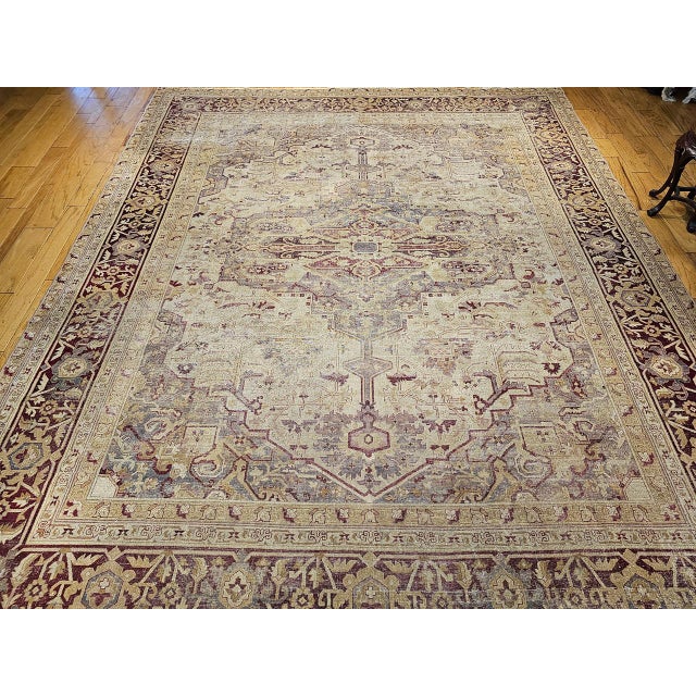 Textile 19th Century Agra Rug, Hand-Knotted Wool, Geometric Design, Pale Purple & Gray, 12' X 14’ For Sale - Image 7 of 18