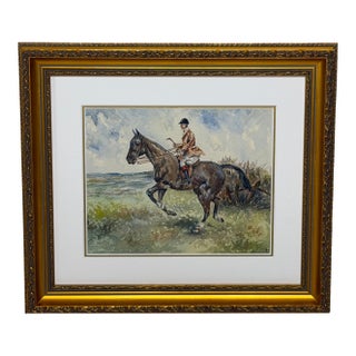 British Sporting School, Circa 1990 – The Huntsman on a Bay Hunter – Equestrian Watercolor Gilt Framed & Mounted For Sale