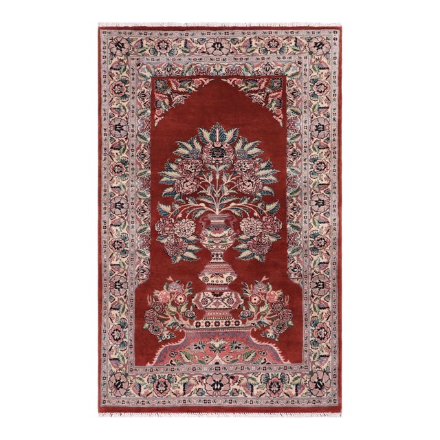 Shabby Chic 1990's Pak-Persian Rust/Beige Wool Rug - 3'1'' X 5'2'' For Sale