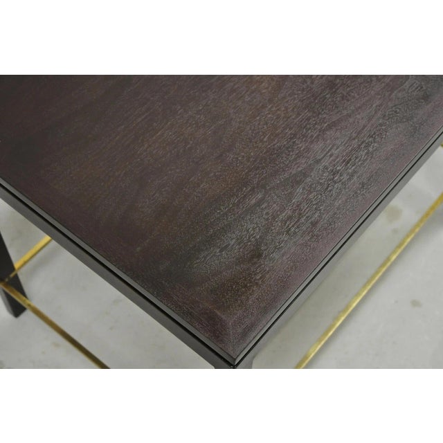 Edward Wormley for Dunbar Mahogany Mid Century Modern Brass Stretcher Side Table For Sale - Image 9 of 11